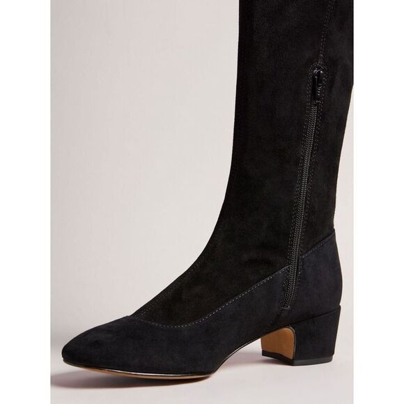 TED BAKER Ayannah Over The Knee Suede Stretch Leather Black Boots US Size 7 New - Picture 3 of 15